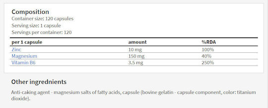 Hitec Nutrition ZMA Zinc Mag 1000mg cu Vitamina B6 120 Capsule