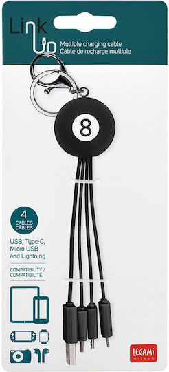 Legami Milano Link Up Keychain Cablu USB la Lightning / Type-C / micro USB cu mai multe porturi 1.8A Negru 0.08m (UCC0004)