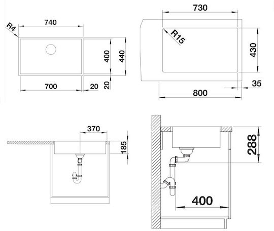 Blanco Zerox 700-IF 526246 Drop-In Sink Inox Satin W74xD44cm Dark Steel