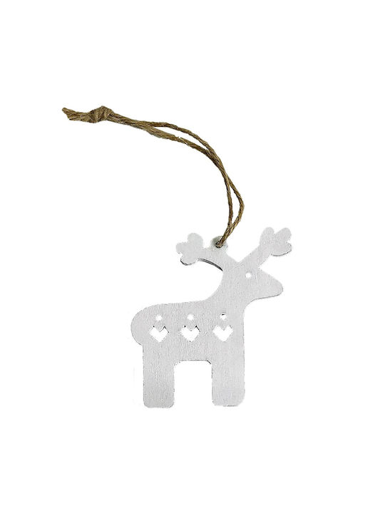 XMASfest 93-2711 Christmas Wooden Reindeer Ornament White