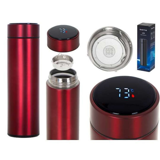 Loco Smart Led Μπουκάλι Θερμός Ανοξείδωτο 500ml Μπορντό