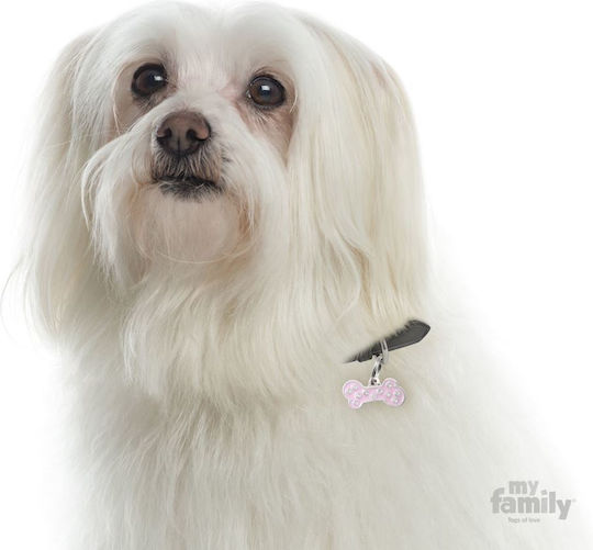 My Family Chic Hunde-Identifikationsmarke Knochen Rosa Metallisch Klein 3x1.5cm Personalisierung