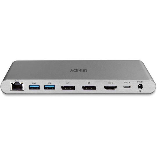 Lindy USB-C Docking Station mit HDMI/DisplayPort 4K PD Ethernet Silber (43349)