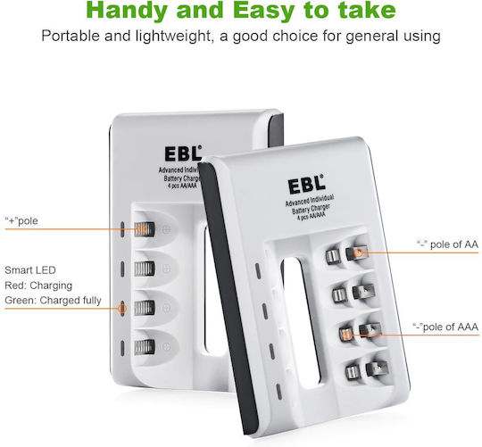 EBL C807 USB Зарядно 4 за батерии Ni-Cd/Ni-MH Размер AA/AAA в Сребрист цвят
