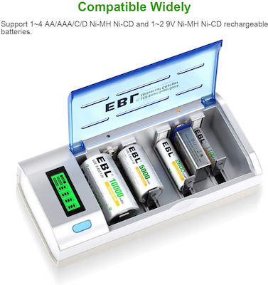 EBL C906 Încărcător 4 Baterii Ni-Cd/Ni-MH Dimensiune AA/AAA/9V/D