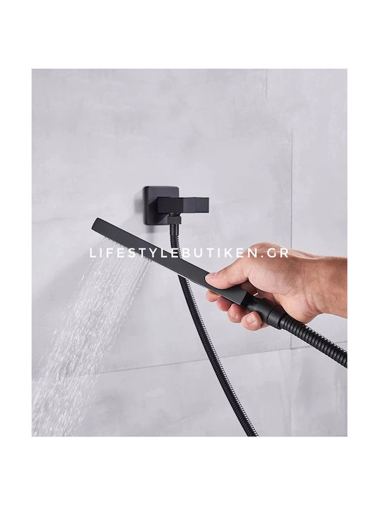 Naron Built-in Mixer, Hand Shower & Shower Head Set for Shower 3 Exits Black