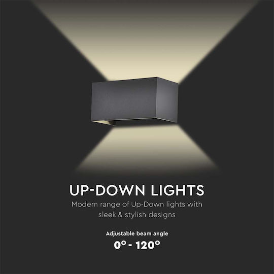 V-TAC Επιτοίχια Εξωτερική Πλαφονιέρα LED IP65 24W με Φυσικό Λευκό Φως Διπλής Δέσμης 20x10x10εκ.