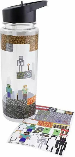 Paladone Sticlă Pentru Copii Minecraft Din Plastic Cu Pai Verde 650ml