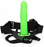 Shots Curved Hollow Glow In The Dark Harness with Dildo 20.6cm in Green Color