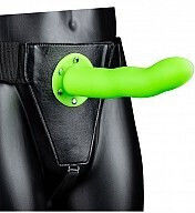 Shots Curved Hollow Glow In The Dark Harness with Dildo 20.6cm in Green Color