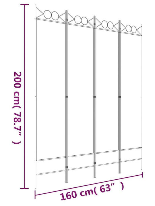 vidaXL Декоративен Параван Текстилен с 4 Панела White 160x200см
