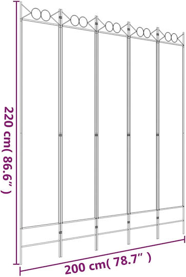 vidaXL Dekorativer Raumteiler Stoff mit 5 Paneelen White 200x220cm
