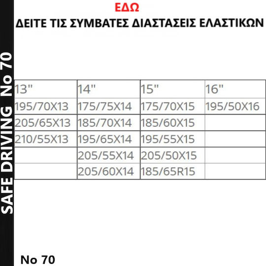No 70 Αντιολισθητικές Αλυσίδες Πάχους 12mm Επιβατικού Αυτοκινήτου 2τμχ