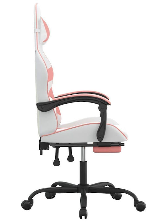 vidaXL 349564 Καρέκλα Gaming Δερματίνης με Υποπόδιο Λευκό/Ροζ