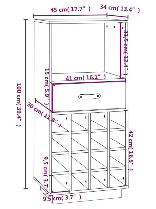 vidaXL Επιτοίχια Μπουκαλοθήκη Ξύλινη Καφέ 45x34x100εκ.