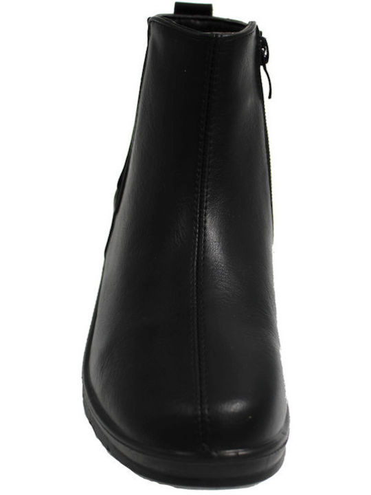 Level Anatomic Leather Women's Ankle Boots with Fur Black