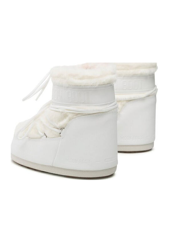 Snow Boots with Rubber & Fur Icon Low White