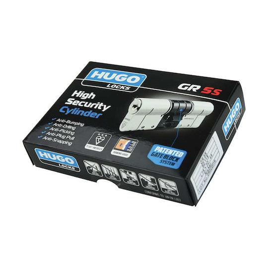 Hugo Locks Lock Cylinder Security GR5S 80mm (35-45) with 5 Keys Silver