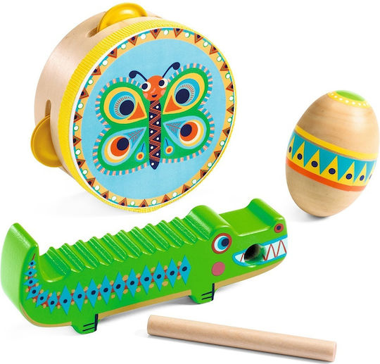 Djeco Wooden Set Tambourine, Maraca & Guiro for 1.5+ Years