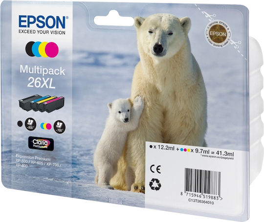 Epson 26XL Original Pack of 4 InkJet Printer Inks Yellow / Cyan / Magenta / Black (C13T26364010)