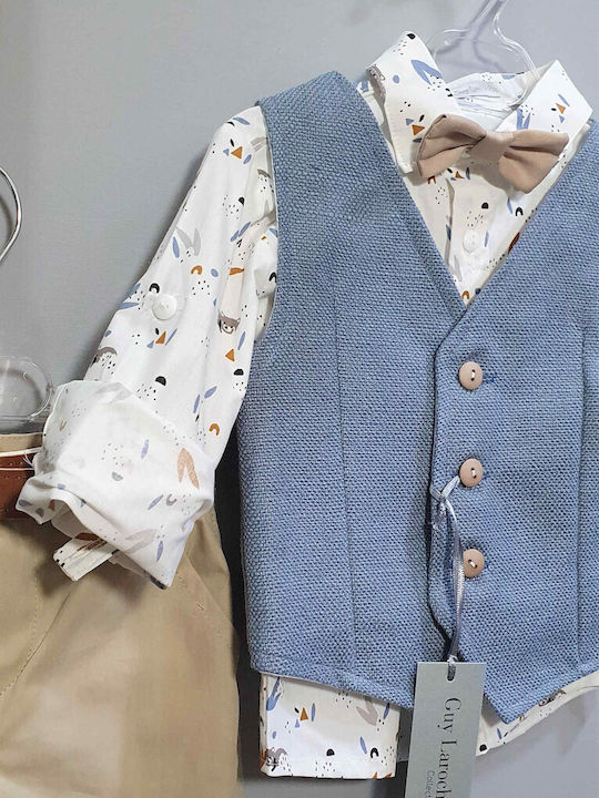 Guy Laroche Baptism Suit Blue-Beige 6 Pieces