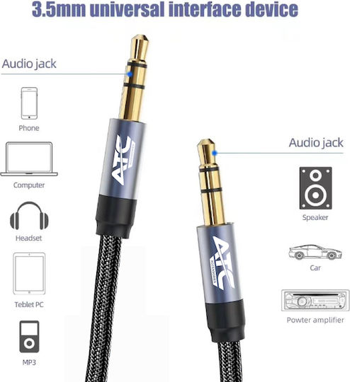 ATC 3.5mm Male to 3.5mm Male Audio Cable Black 3m with Gold Plated Terminals 02.008.0125