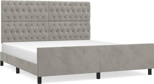 Pat King Size Tapițat cu Material Gri Deschis Potrivit pentru Saltea 180x200cm