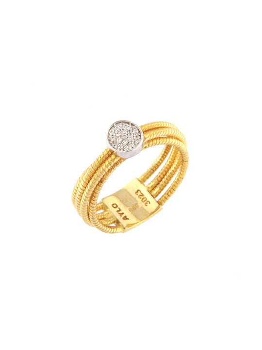 14K Yellow and white gold women's ring decorated with white zircons.