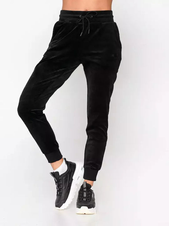 Denton Damen Jogginghose mit Jogger Samt Schwarz