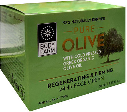 Bodyfarm Pure Olive Cremă de Față 24h pentru Anti-Îmbătrânire și Reconstrucție cu Acid Hialuronic 50ml