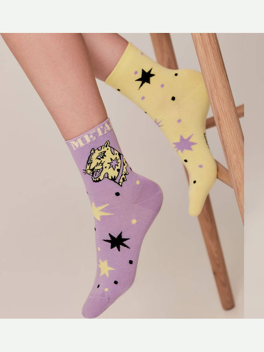 Conte Elegant Glam Metal Γυναικείες Κάλτσες Yellow/Lilac