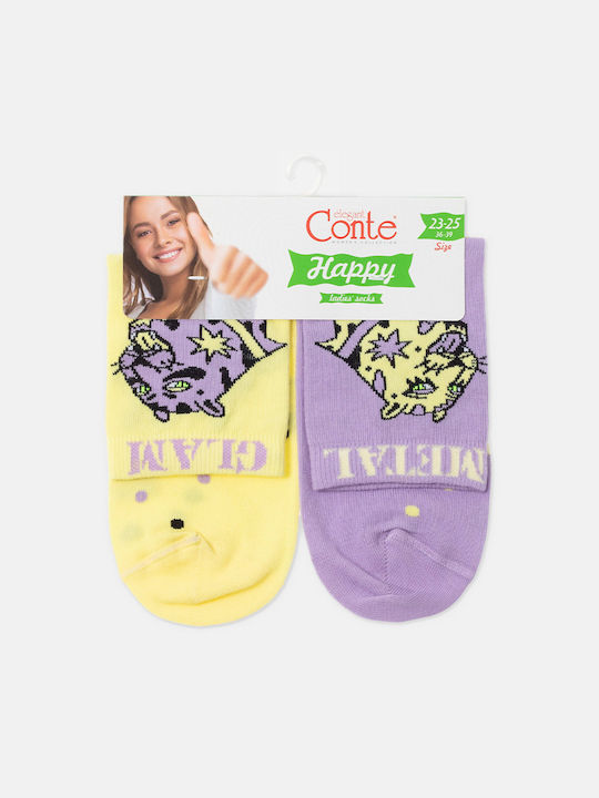 Conte Elegant Glam Metal Γυναικείες Κάλτσες Yellow/Lilac