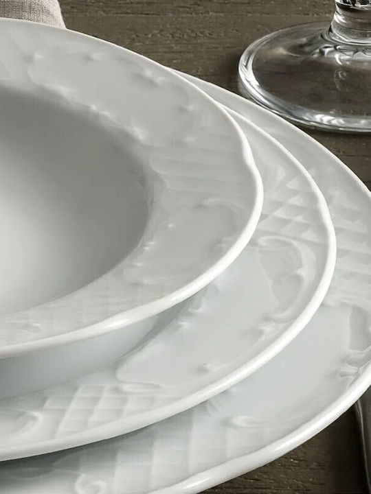 Güral Porselen Flora Πιάτο Βαθύ από Πορσελάνη Λευκό με Διάμετρο 24cm