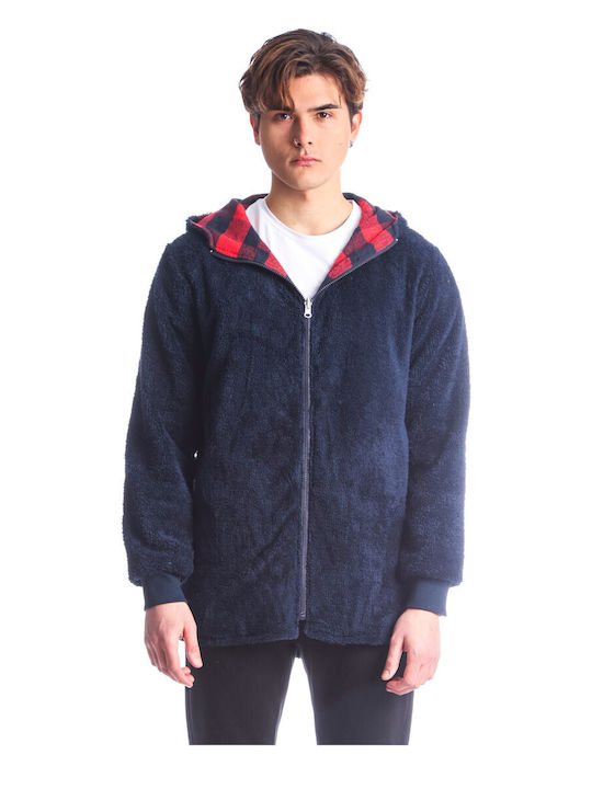 Paco & Co Men's Hooded Cardigan with Zipper Red / Navy Blue