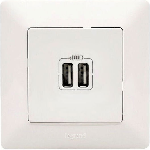 Legrand Niloe Χωνευτή Πρίζα με 2 Θύρες USB Λευκή