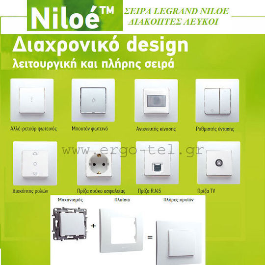 Legrand Niloe Χωνευτή Πρίζα με 2 Θύρες USB Λευκή