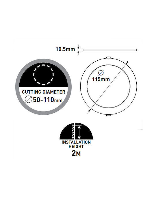 Eurolamp Round Recessed LED Panel 8W with Natural White Light 4000K