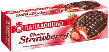 Papadopoulou Biscuits Choco Berry With Topping & Filling Chocolate & Strawberry 1pcs 150gr