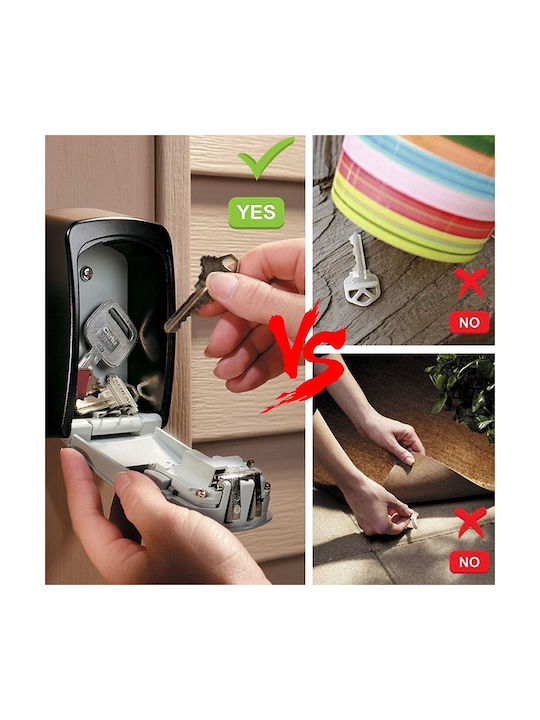 Heavy Duty Wall-mounted Combination Key Holder Plastic with Combination Dial 5 Hooks 9.4x4x11.3cm