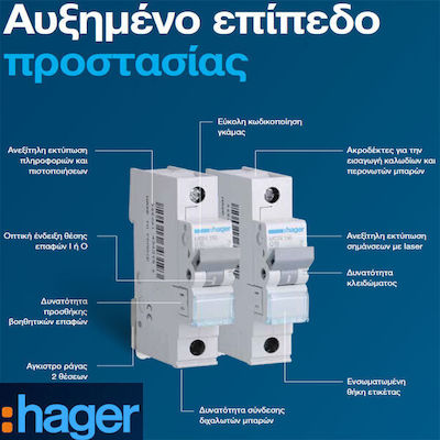 Hager 1-Pole Automatic Circuit Breaker 4A C4A 6kA MCN104