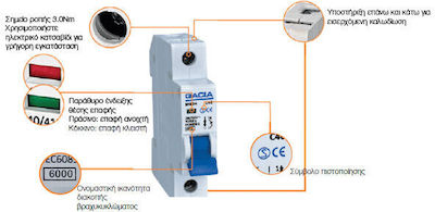 Gacia 1-Pole Automatic Circuit Breaker 50A 3ΚΑ 500-42307