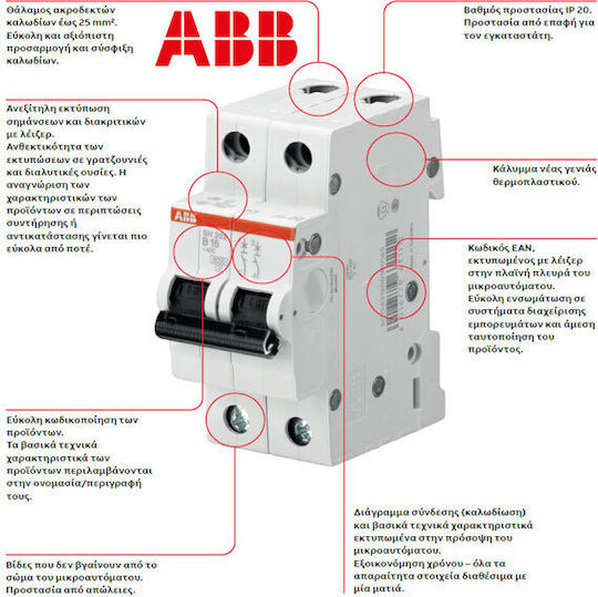 Abb Automatic Circuit Breaker 16A Double-pole AC 70338