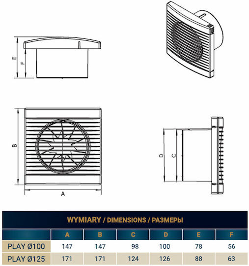 Dospel Play Classic 100 S Επιτοίχιος Εξαεριστήρας Μπάνιου 100mm Λευκός