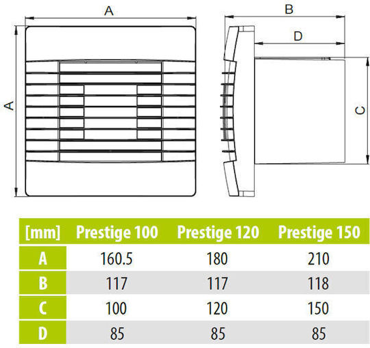 AirRoxy Prestige 120 Wall-mounted Ventilator 120mm White