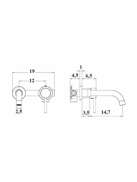 Karag Artemis Built-in Mixer & Spout Set for for Bathroom Sink 1 Exit Inox Oro