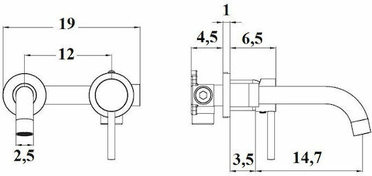 Karag Artemis Set Mixer & Gură Îngropată pentru Lavabo 1 Ieșire Inox Oro