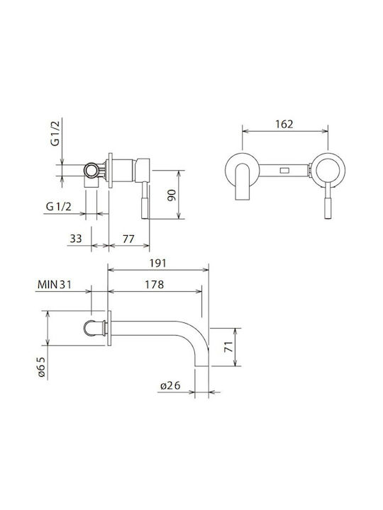 La Torre New Tech Set Mischer & Auslauf für Wandmontage für für Waschbecken 1 Ausfahrt White Matt 2 Löcher