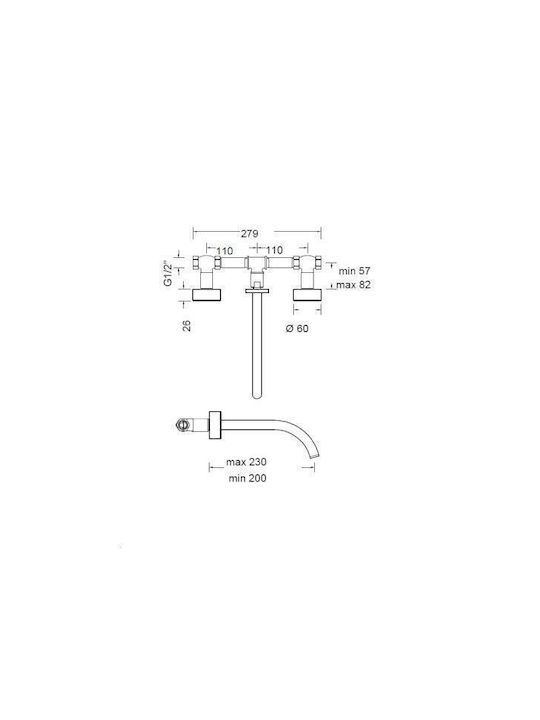 Armando Vicario Eletta Tecno Built-in Mixer & Spout Set for for Bathroom Sink 1 Exit Inox Black