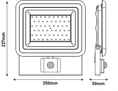 Eurolamp Στεγανός Προβολέας LED 50W Ψυχρό Λευκό 6500K με Αισθητήρα Κίνησης IP44