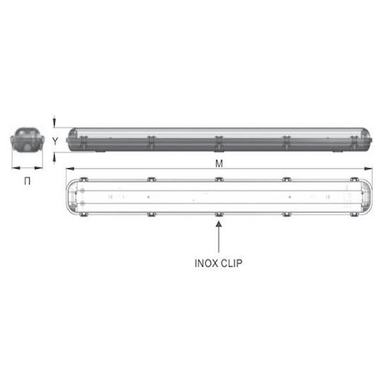 Eurolamp Lichtleiste Außenbereich mit 2 Plätzen für LED-Lampen T8 60cm